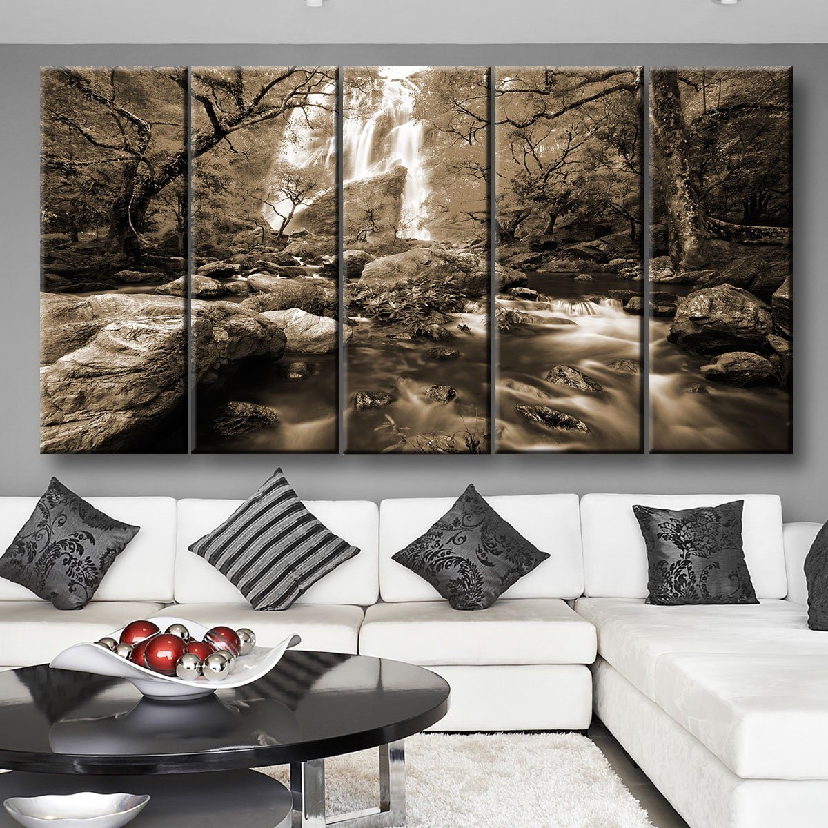 Autumn Waterfalls Sepia - Amazing Canvas Prints