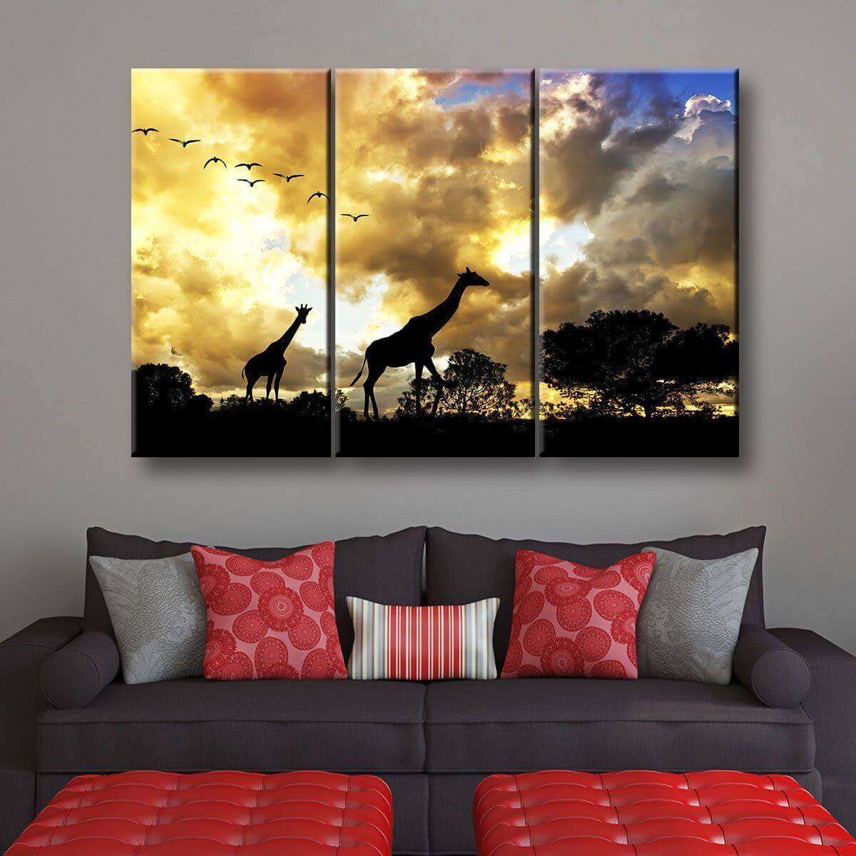 Giraffes Under Cloudy Skies - Amazing Canvas Prints